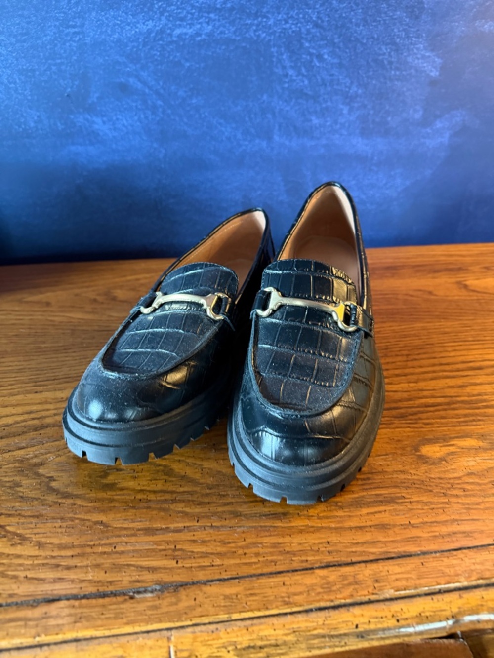 Madewell Black Croc-Embossed Lug Sole Loafers